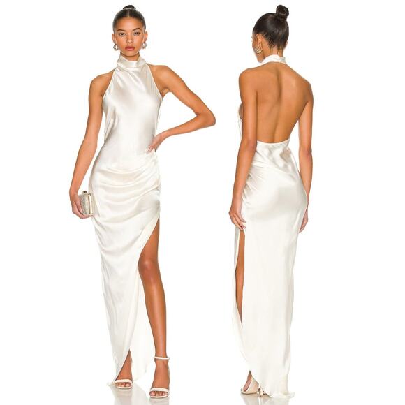 Amanda Uprichard Samba 100% Silk Gown Halter Bridal Formal Gala Wedding Prom S - Picture 1 of 12